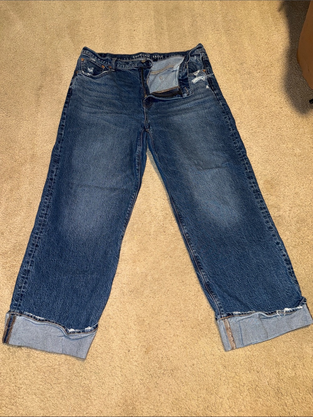 American Eagle Outfitters Dark Blue Cropped Straight Jeans